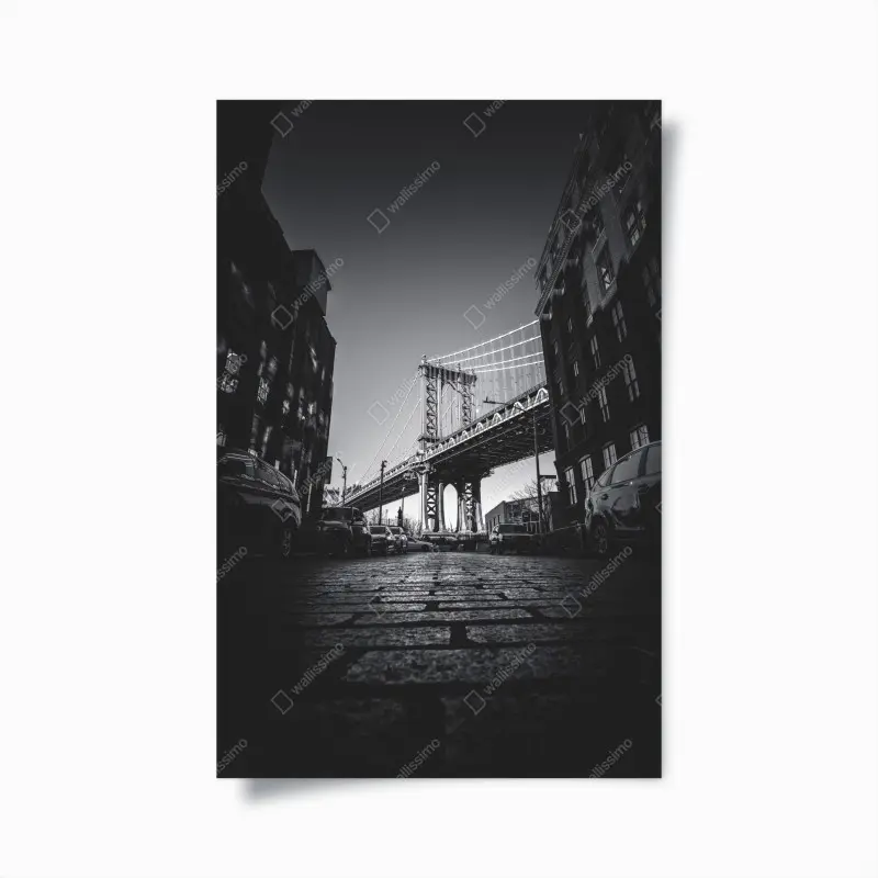 Poster Manhattan brücke perspektive über kopfsteinpflaster