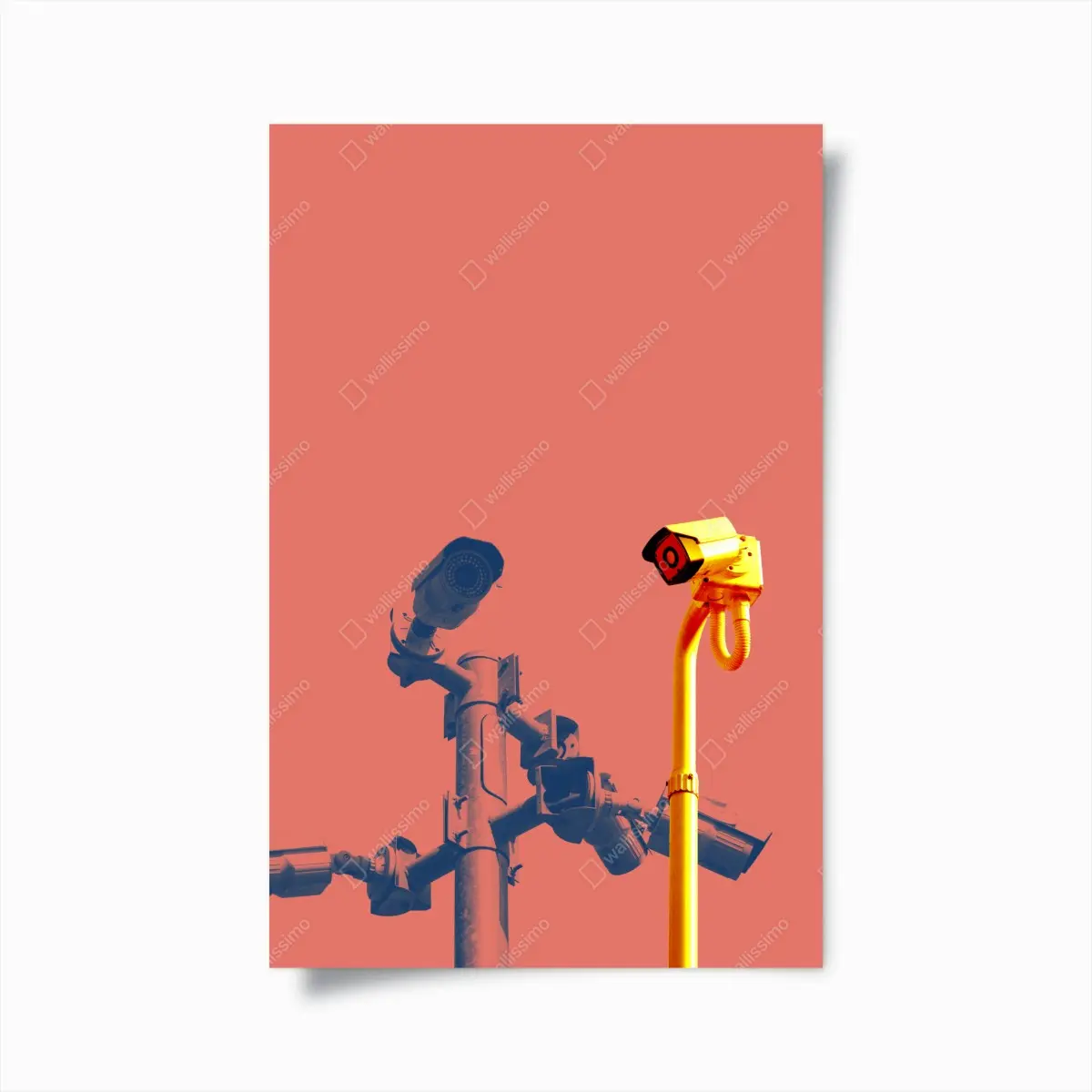 Poster duotone überwachungskameras auf korallenfarbenem hintergrund – Pixers®