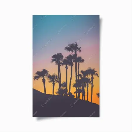 Poster retro tropische palmen bei sonnenuntergang – Pixers®