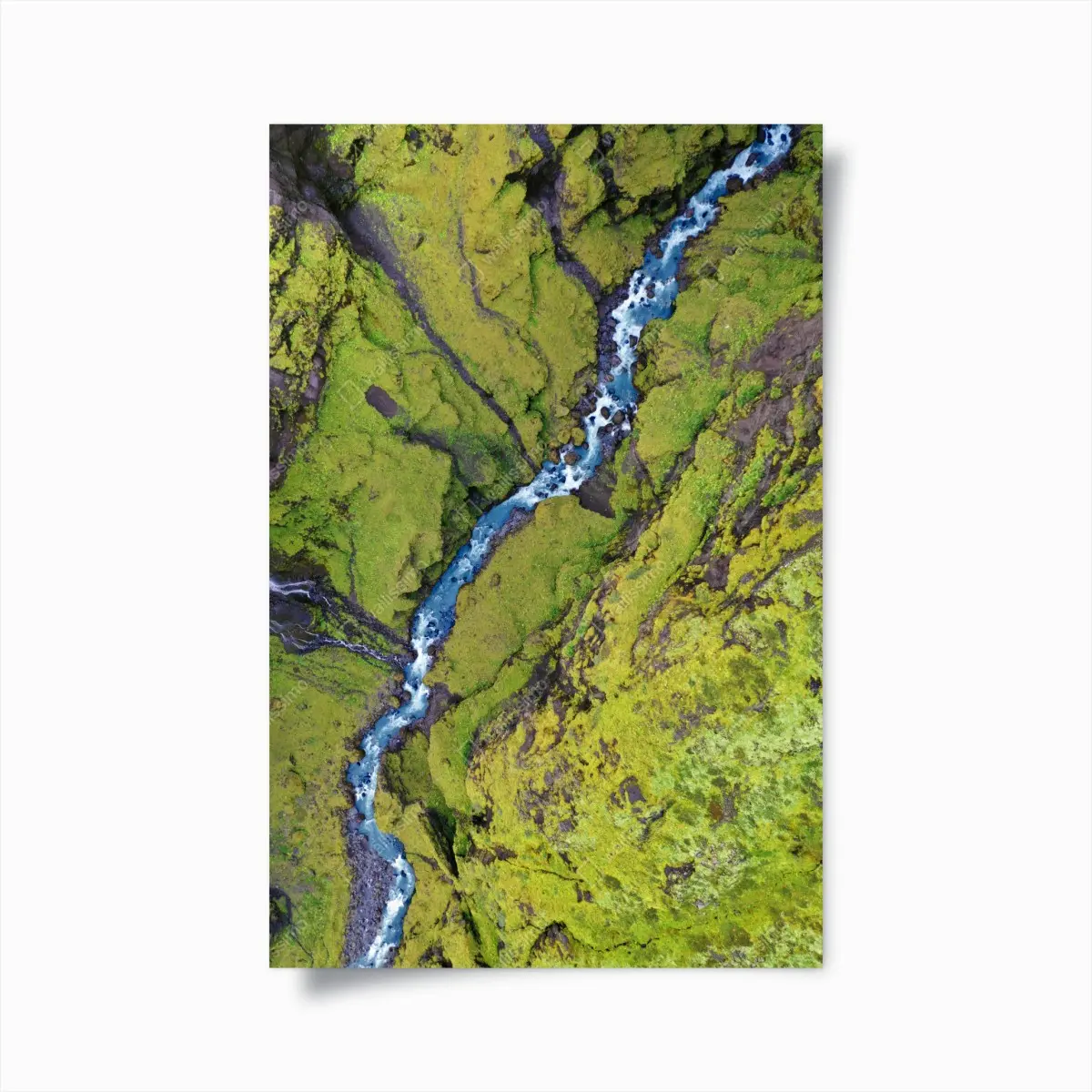 Poster luftaufnahme: fluss in moosbedeckter schlucht – Pixers®