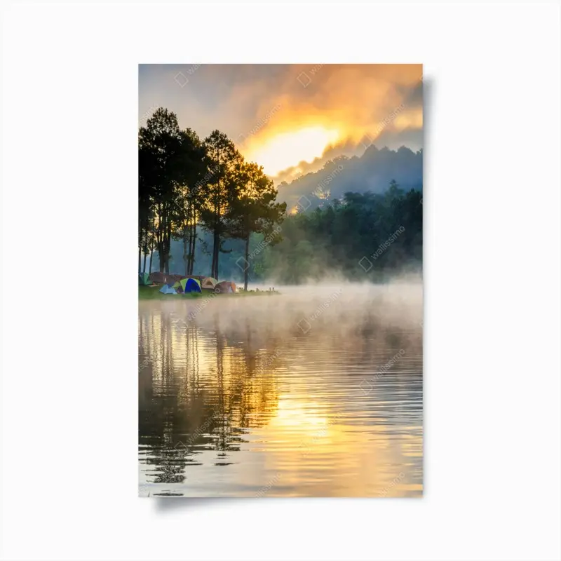 Poster morgendlicher nebel am Pang Oung see, Mae Hong Son
