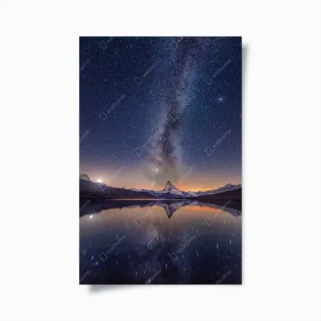 Poster milchstraße über alpengipfel gespiegelt im see – Pixers®