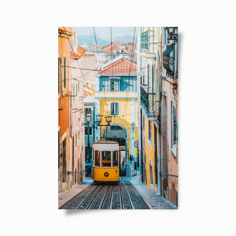 Poster lebendige bica straßenbahn in Lissabon