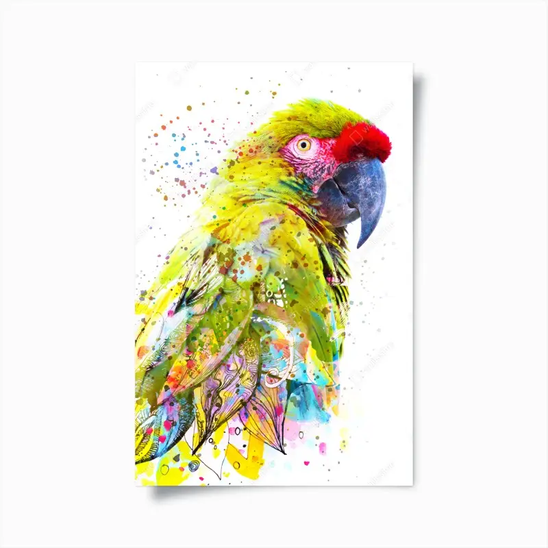 Poster lebhaftes aquarell-porträt eines papageis