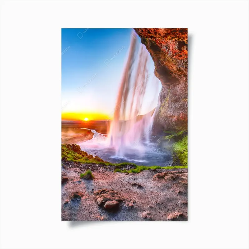 Poster Seljalandsfoss wasserfall bei sonnenuntergang