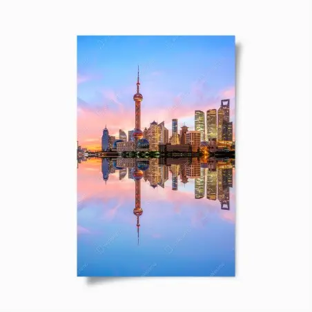 Poster Shanghai skyline bei sonnenaufgang – Pixers®