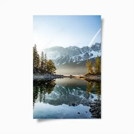 Poster bergsee spiegelung bei sonnenaufgang – Pixers®