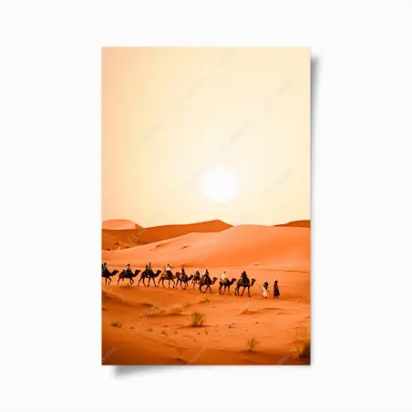 Poster karawane von kamelen in der wüste bei sonnenuntergang – Pixers®