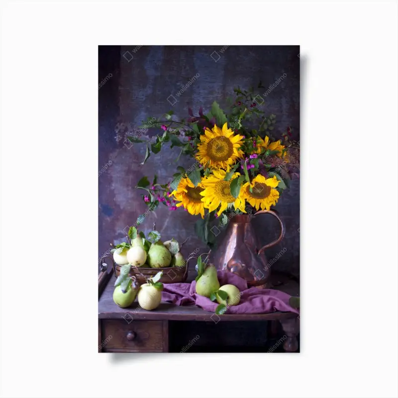Poster sonnenblumen und birnen stilleben