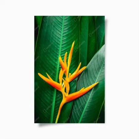 Poster leuchtende heliconia vor grünen blättern – Pixers®