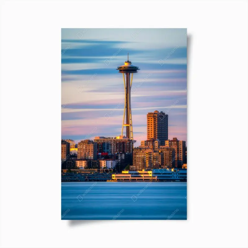 Poster Seattle skyline mit dem Space Needle bei Sonnenuntergang