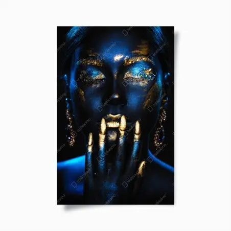 Poster mystisches porträt in blau und gold – Pixers®