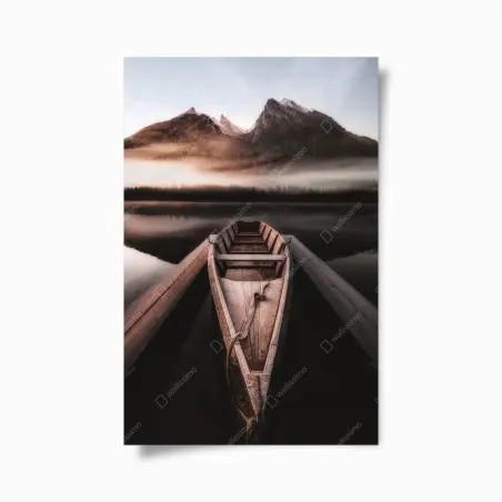 Poster nebliges boot am bergsee – Pixers®