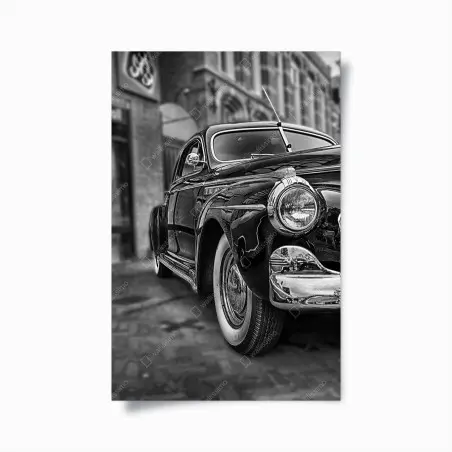 Poster vintage klassisches auto auf kopfsteinpflaster – Pixers®