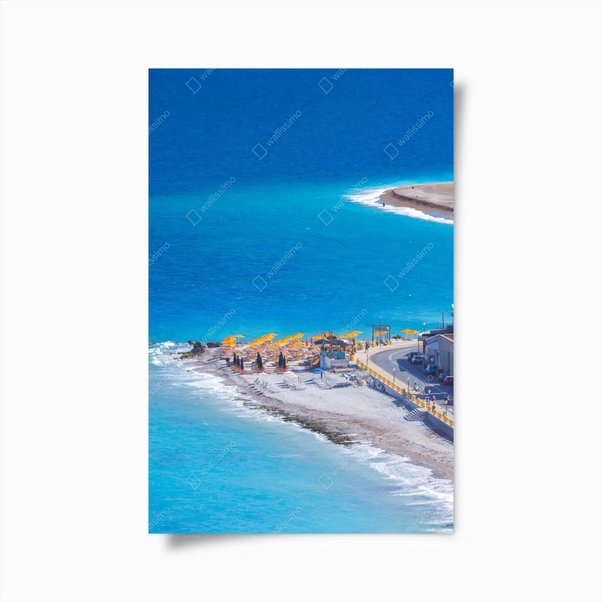 Poster Rhodos strand mit bunten sonnenschirmen – Pixers®