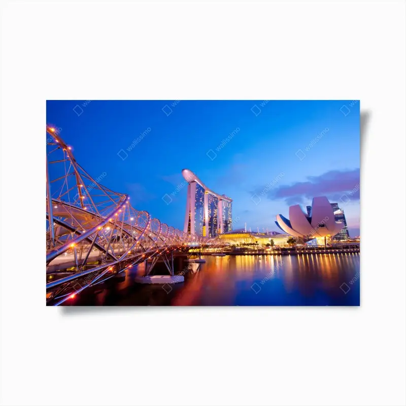 Poster stadtbild Marina Bay bei dämmerung