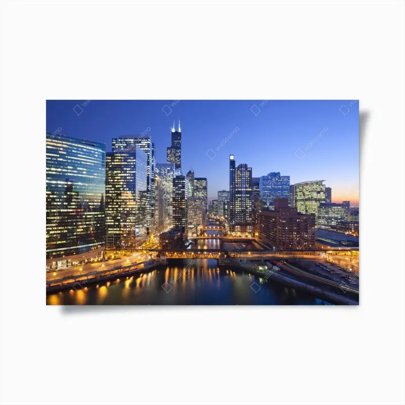 Poster Chicago skyline bei dämmerung