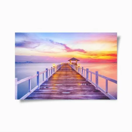 Poster sonnenuntergang am steg zum ruhigen horizont – Pixers®