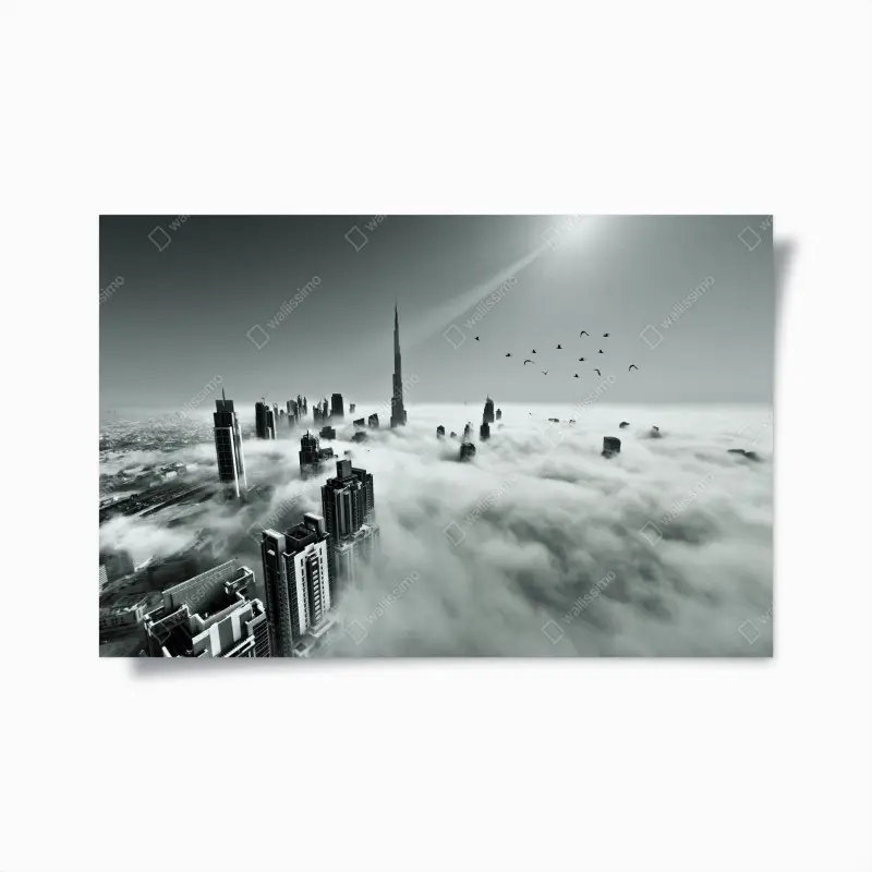 Poster neblige skyline von Dubai über den wolken