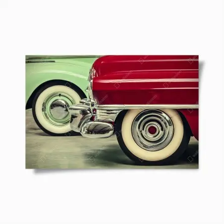 Poster nahaufnahme klassischer autos in rot und mint – Pixers®