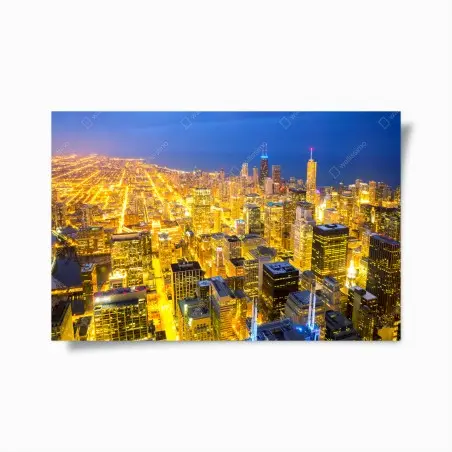Poster luftaufnahme der nächtlichen skyline von Chicago – Pixers®