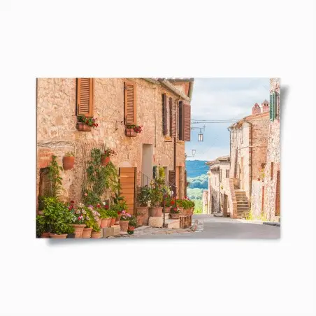 Poster mittelalterliche straße in der Toskana mit blumentöpfen – Pixers®