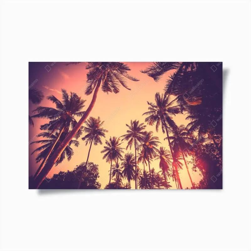 Poster vintage tropischer sonnenuntergang mit palmen