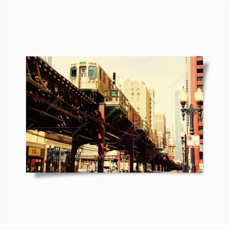 Poster retro hochbahn über der stadtstraße
