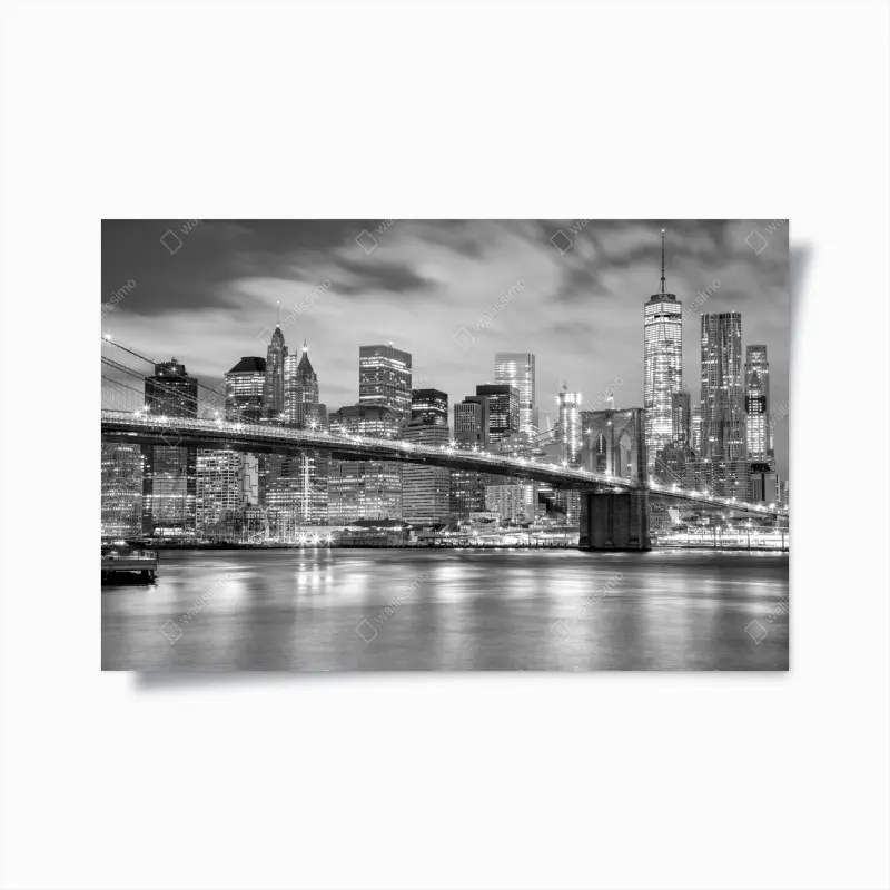 Poster schwarzweiß skyline von New York mit Brooklyn Bridge