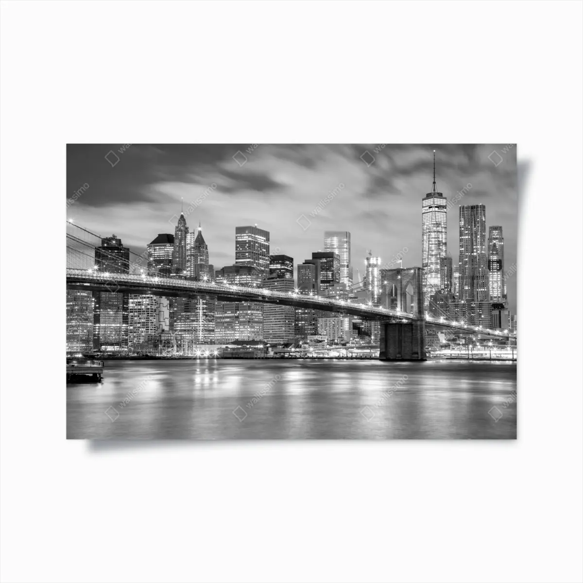 Poster schwarzweiß skyline von New York mit Brooklyn Bridge – Pixers®