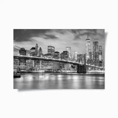 Poster schwarzweiß skyline von New York mit Brooklyn Bridge – Pixers®