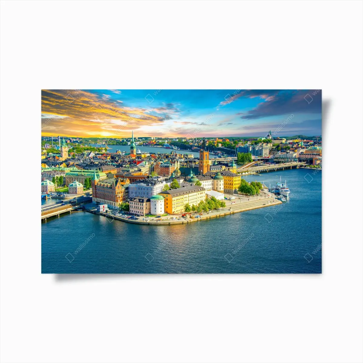 Poster lebendige stadtansicht von Stockholm bei sonnenuntergang – Pixers®