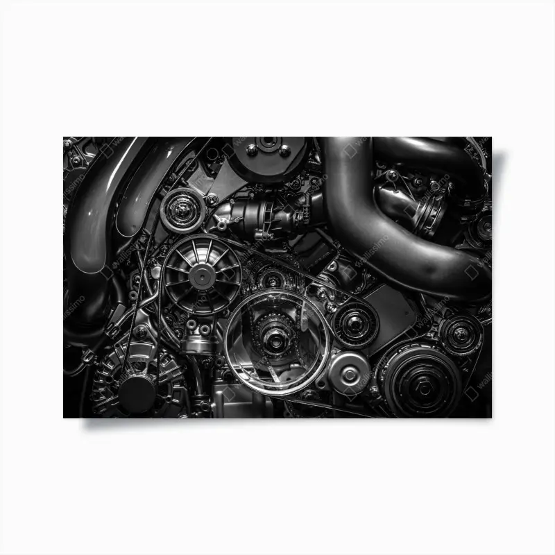 Poster präzise motor-nahaufnahme im industrial-stil