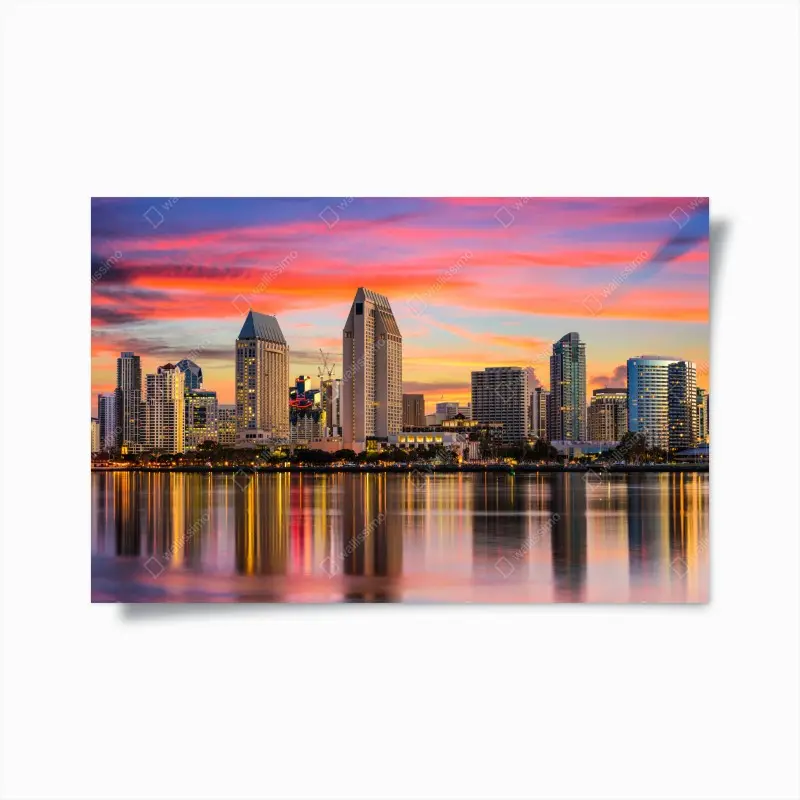 Poster San Diego skyline bei sonnenuntergang