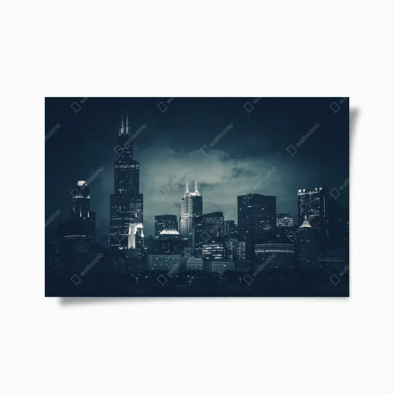Poster Chicago skyline in tiefblauen tönen