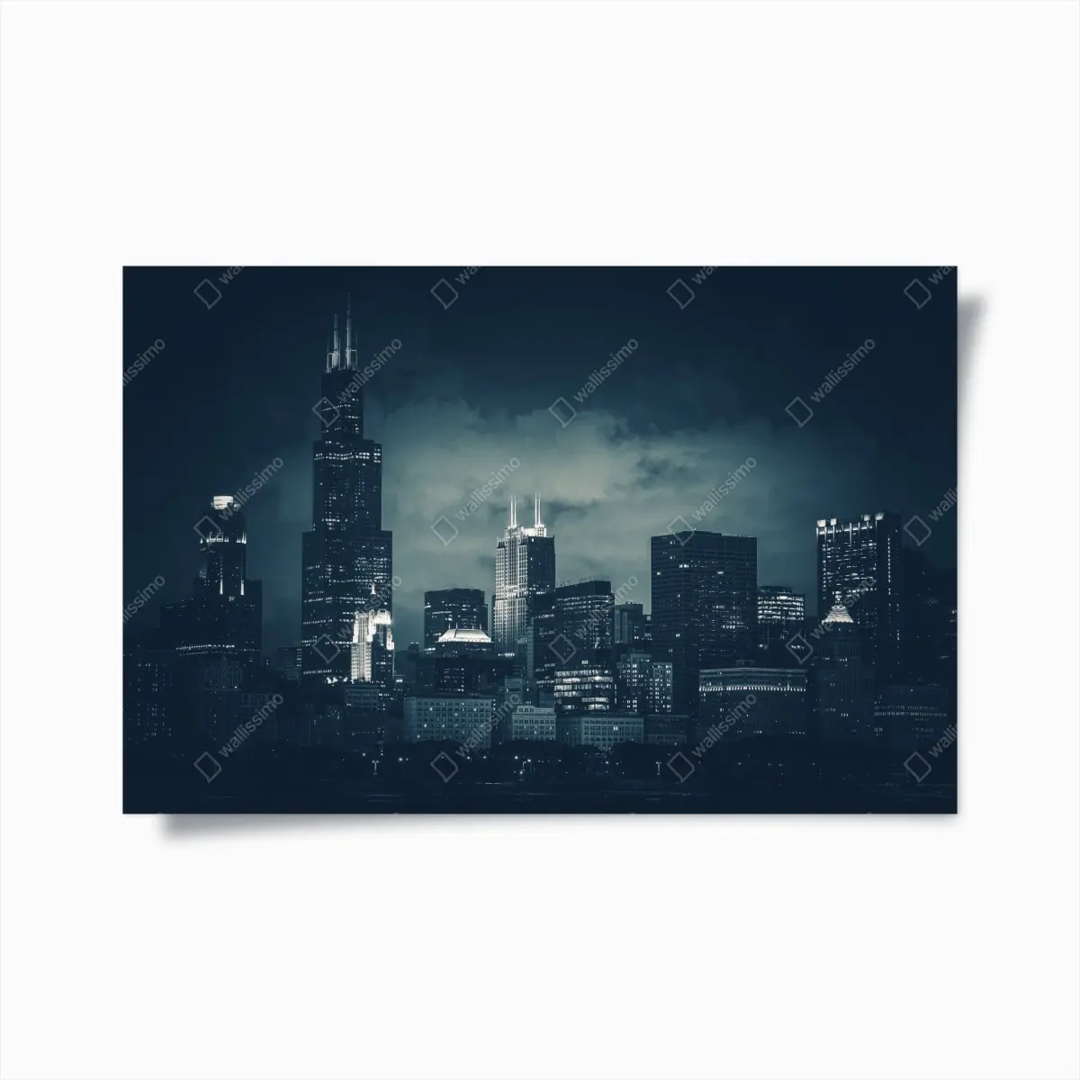 Poster Chicago skyline in tiefblauen tönen – Pixers®