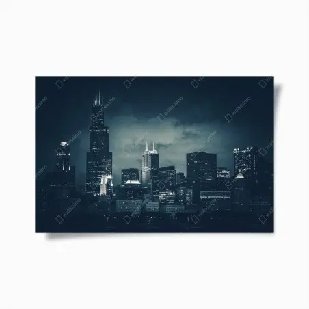 Poster Chicago skyline in tiefblauen tönen – Pixers®
