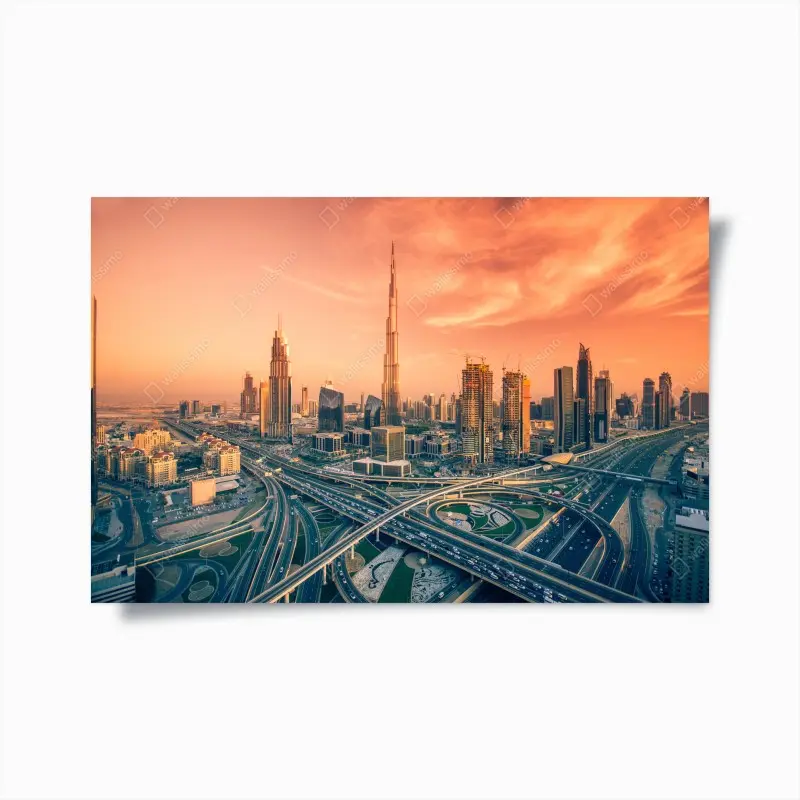 Poster Dubai skyline bei sonnenuntergang