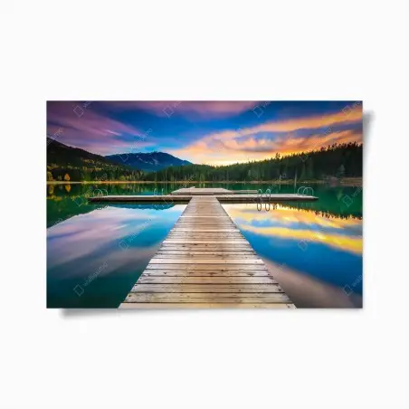 Poster ruhiger bergsee im sonnenuntergang – Pixers®