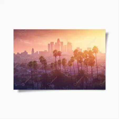 Poster Los Angeles goldener sonnenuntergang über der skyline – Pixers®