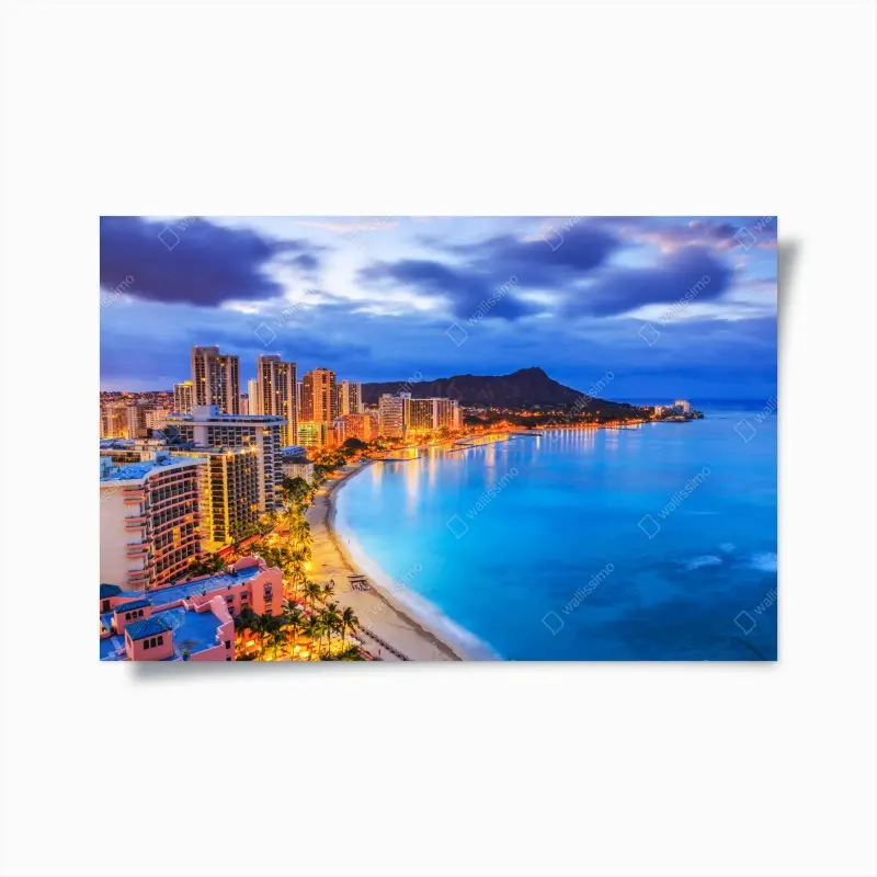 Poster Honolulu skyline bei dämmerung