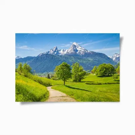 Poster ruhige alpenwiese mit berggipfeln – Pixers®