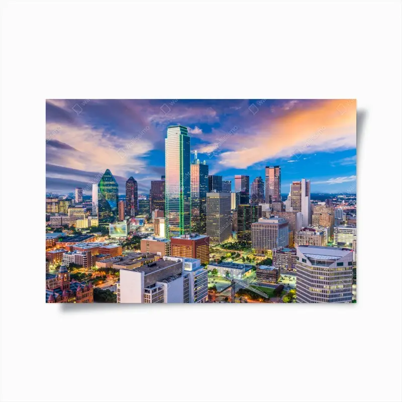Poster Dallas skyline bei sonnenuntergang