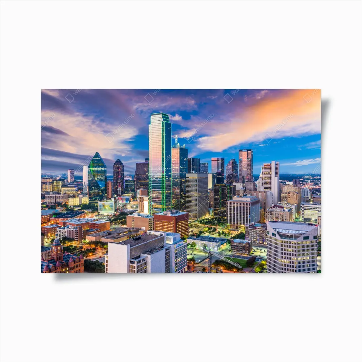Poster Dallas skyline bei sonnenuntergang – Pixers®