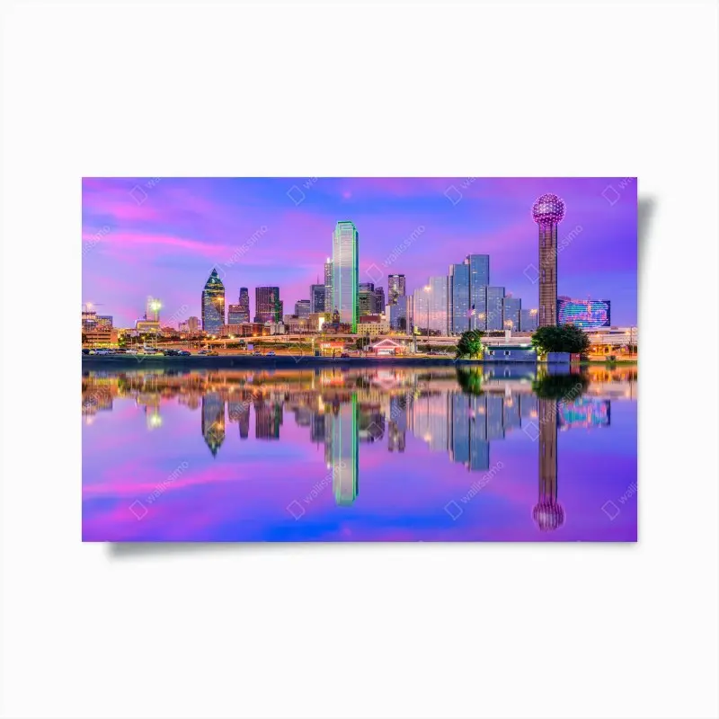 Poster Dallas skyline im violetten abendlicht