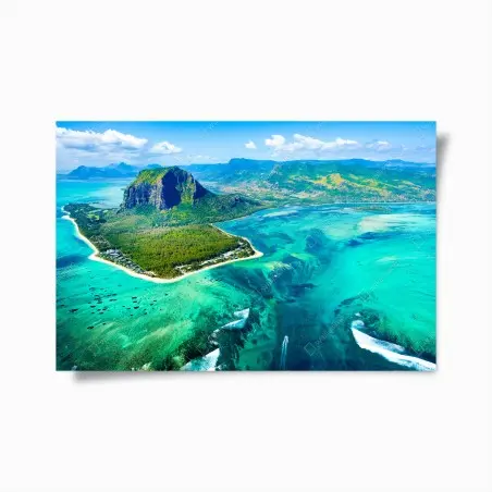 Poster türkisfarbene lagune aus der luft, Mauritius – Pixers®