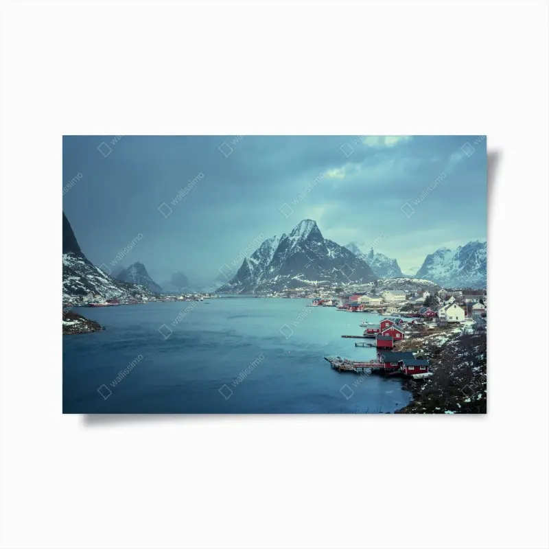 Poster Reine winterlicher fjord in den Lofoten