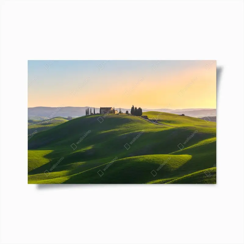Poster bauernhaus auf grünen hügeln, Crete Senesi