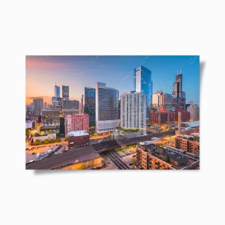 Poster Chicago skyline bei dämmerung – Pixers®