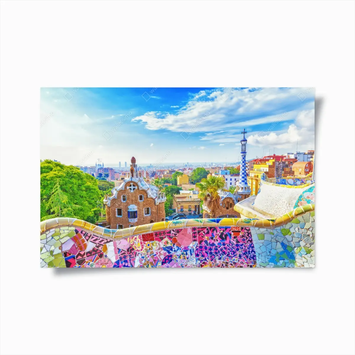 Poster lebendiges Barcelona Park Güell mosaik panorama – Pixers®